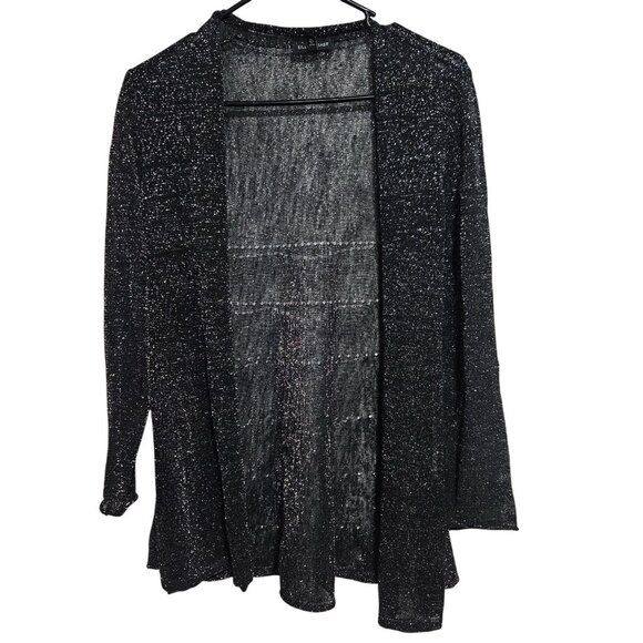 Eileen Fisher Cardigan Sweater Womens Size XS Black Metallic Open Front Long - Picture 1 of 5